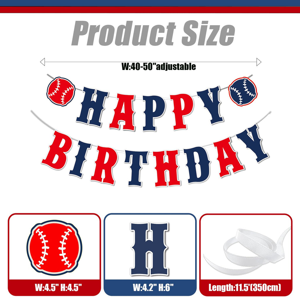 ZTZTST Happy Birthday Banner Baseball – Navy Blue, Red, White | Baseball Party Decor