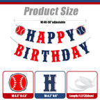 ZTZTST Happy Birthday Banner Baseball – Navy Blue, Red, White | Baseball Party Decor