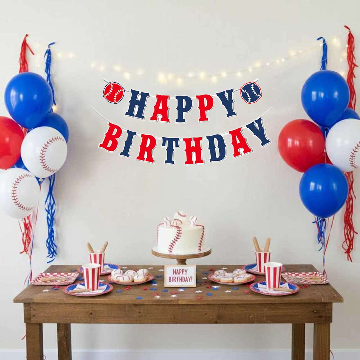 ZTZTST Happy Birthday Banner Baseball – Navy Blue, Red, White | Baseball Party Decor