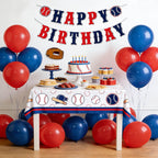 ZTZTST Happy Birthday Banner Baseball – Navy Blue, Red, White | Baseball Party Decor