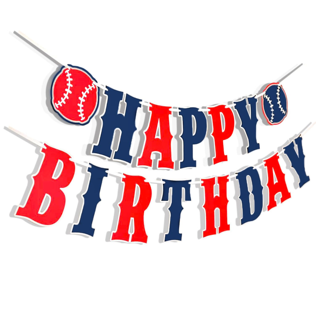 ZTZTST Happy Birthday Banner Baseball – Navy Blue, Red, White | Baseball Party Decor