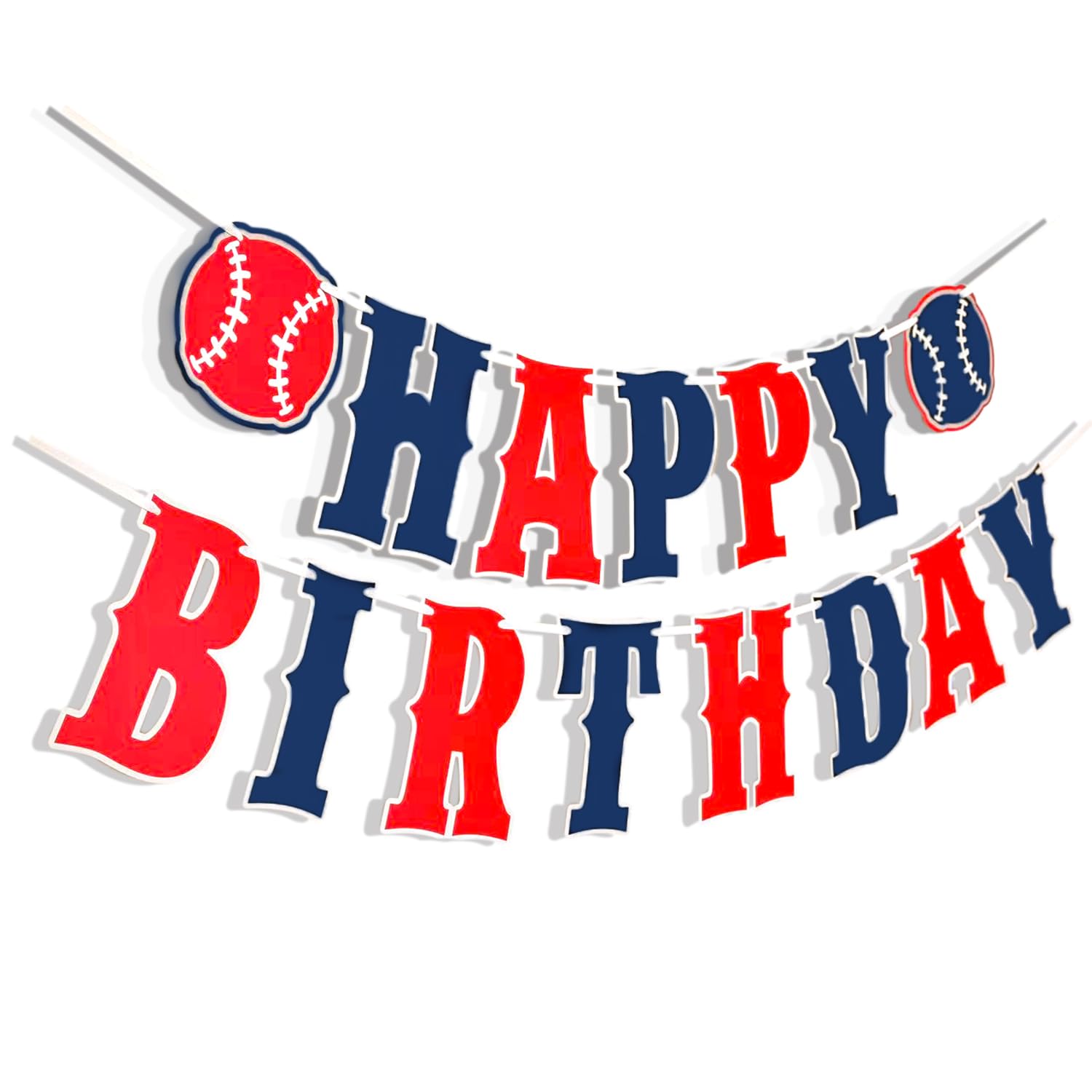 ZTZTST Happy Birthday Banner Baseball – Navy Blue, Red, White | Baseball Party Decor