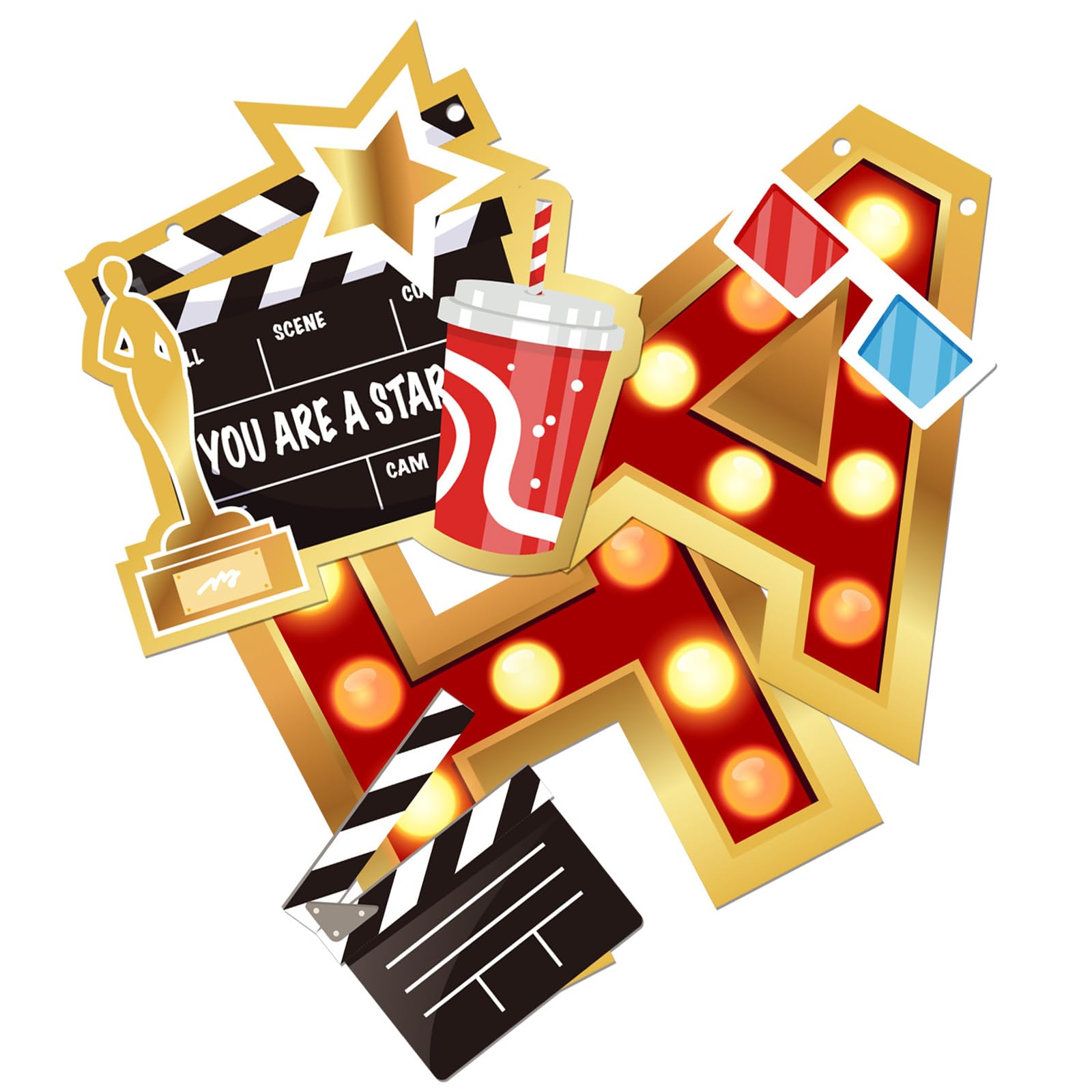 Zwiebeco Movie Night Birthday Banner – Hollywood Film Theme Party Decor