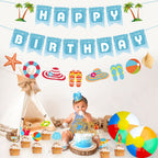 Zwiebeco Seaside Happy Birthday Banner – Blue & White Starfish Conch Hanging Paper Decor