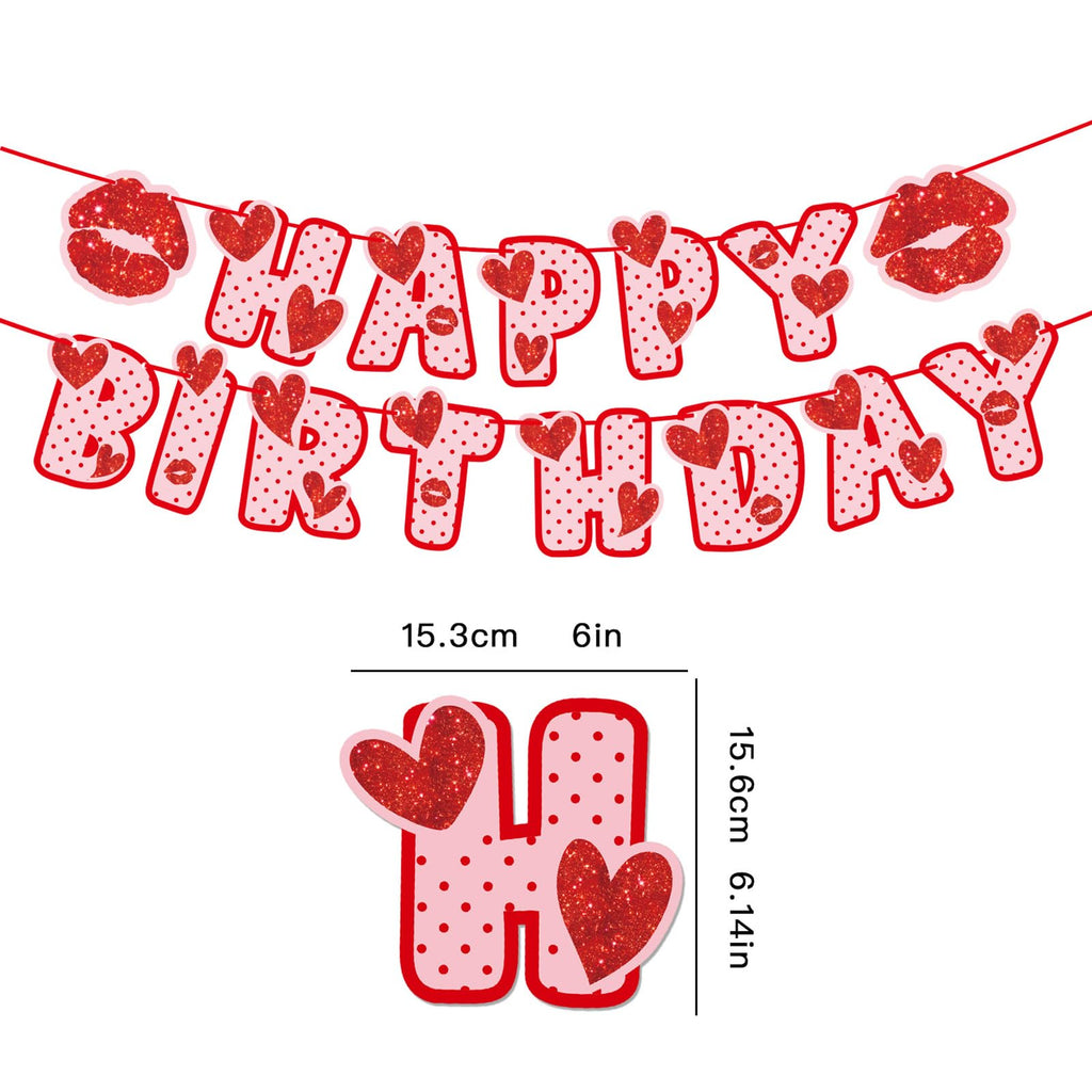 Zwiebeco Love Heart Happy Birthday Banner – Red & Pink Glitter Hanging Sign
