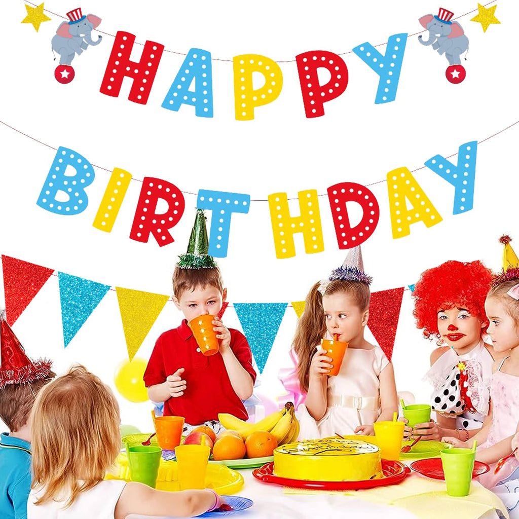 Zwiebeco Red Blue Yellow Birthday Banner Triangle Flags – Party Garland