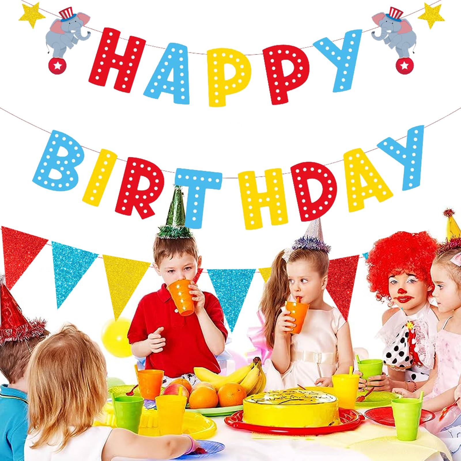 Zwiebeco Red Blue Yellow Birthday Banner Triangle Flags – Party Garland