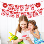 Zwiebeco Love Heart Happy Birthday Banner – Red & Pink Glitter Hanging Sign