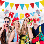 Zwiebeco Red Blue Yellow Birthday Banner Triangle Flags – Party Garland