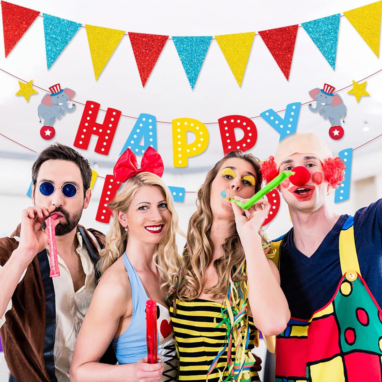 Zwiebeco Red Blue Yellow Birthday Banner Triangle Flags – Party Garland