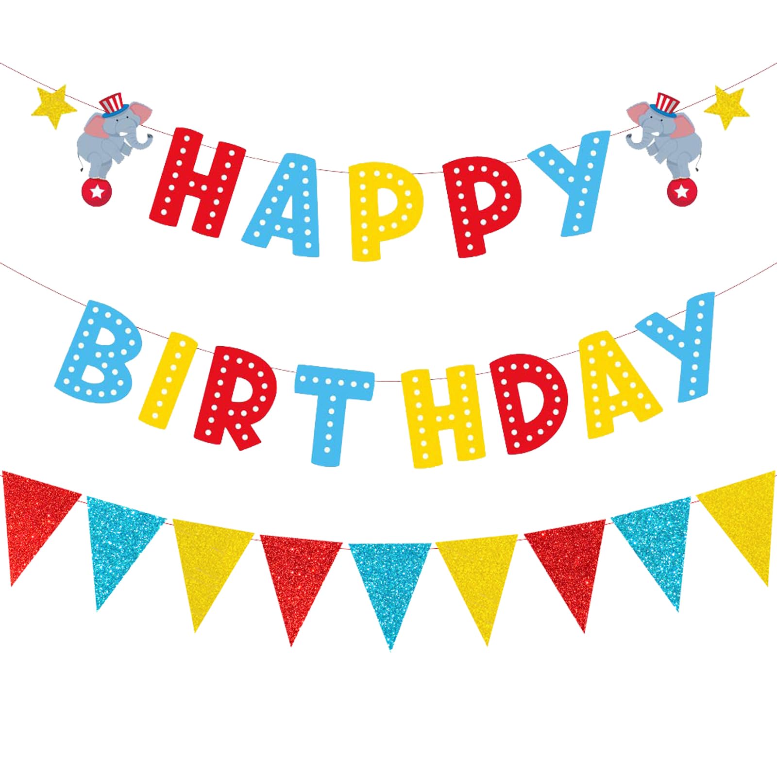 Zwiebeco Red Blue Yellow Birthday Banner Triangle Flags – Party Garland