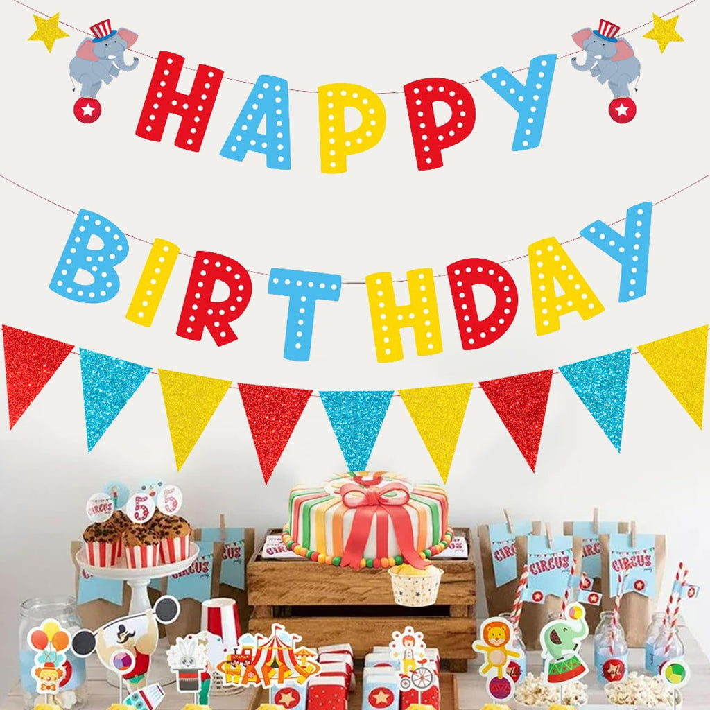 Zwiebeco Red Blue Yellow Birthday Banner Triangle Flags – Party Garland