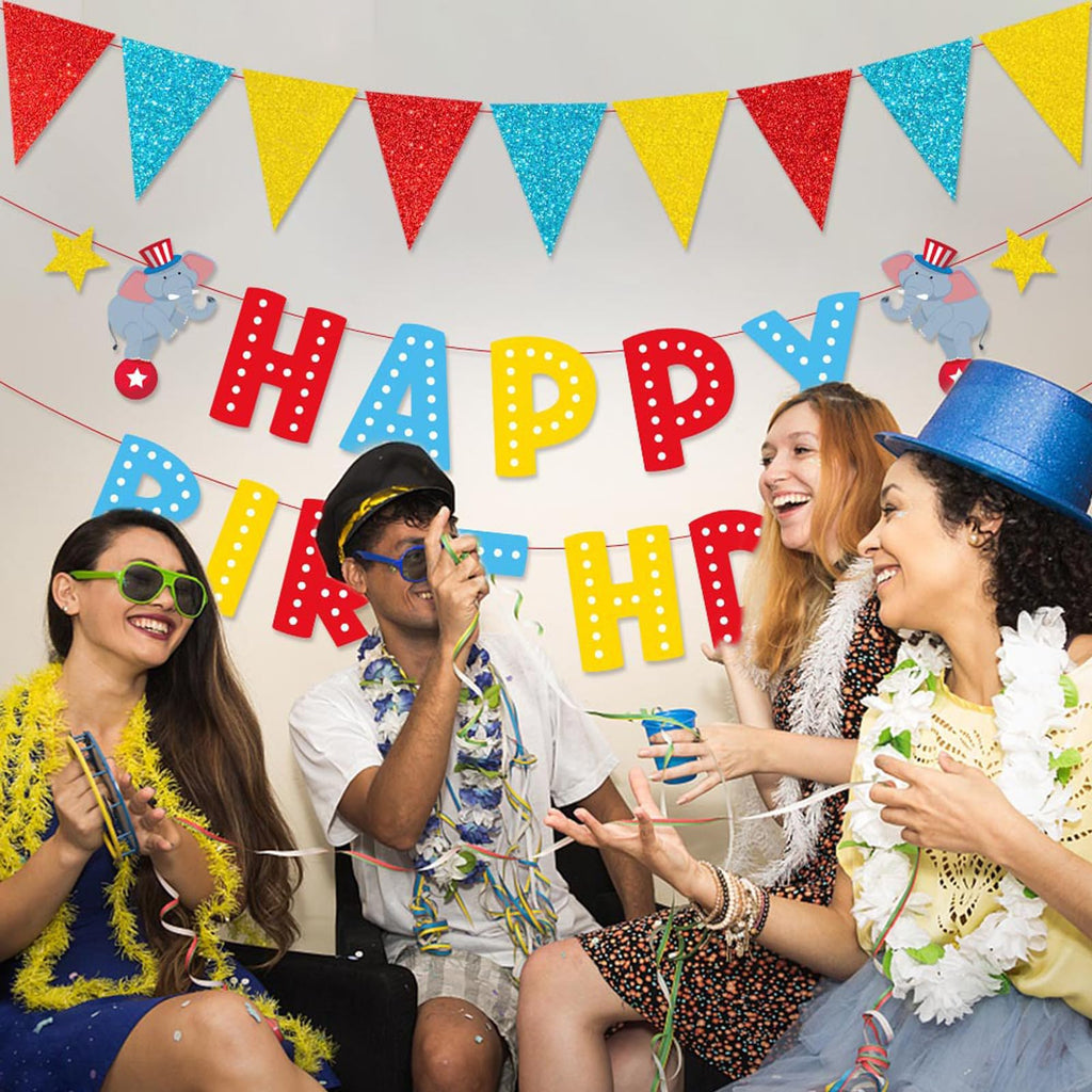 Zwiebeco Red Blue Yellow Birthday Banner Triangle Flags – Party Garland