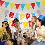 Zwiebeco Red Blue Yellow Birthday Banner Triangle Flags – Party Garland