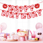 Zwiebeco Love Heart Happy Birthday Banner – Red & Pink Glitter Hanging Sign