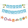 Zwiebeco Seaside Happy Birthday Banner – Blue & White Starfish Conch Hanging Paper Decor