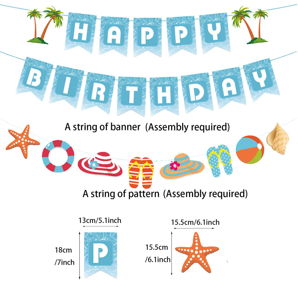 Zwiebeco Seaside Happy Birthday Banner – Blue & White Starfish Conch Hanging Paper Decor