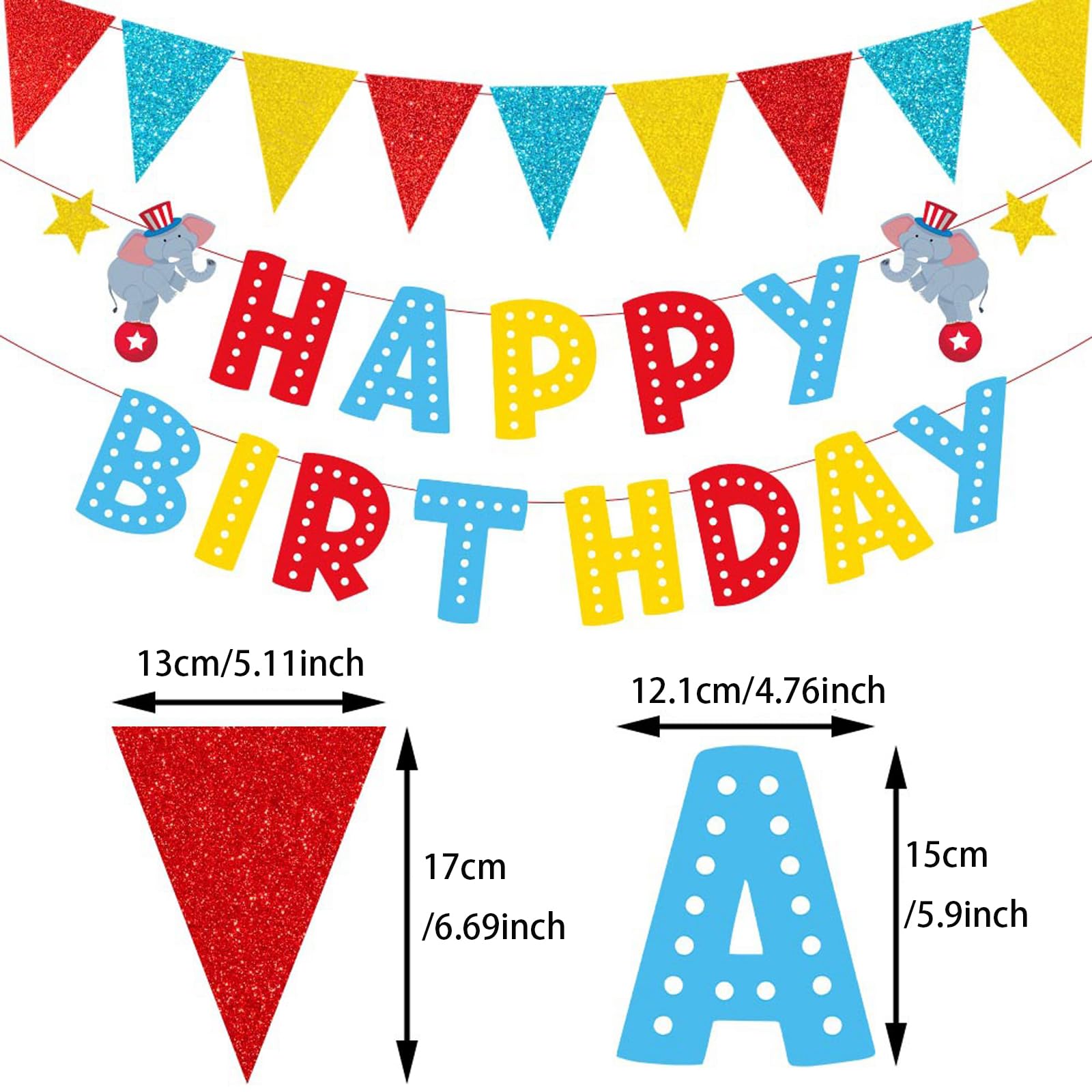 Zwiebeco Red Blue Yellow Birthday Banner Triangle Flags – Party Garland