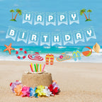 Zwiebeco Seaside Happy Birthday Banner – Blue & White Starfish Conch Hanging Paper Decor