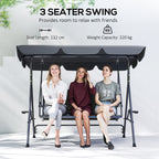 Outsunny 3 Seater Swing Chair, Garden Swing Seat Bench with Adjustable Canopy, Rattan Seat and Steel Frame for Patio, Yard, Grey
