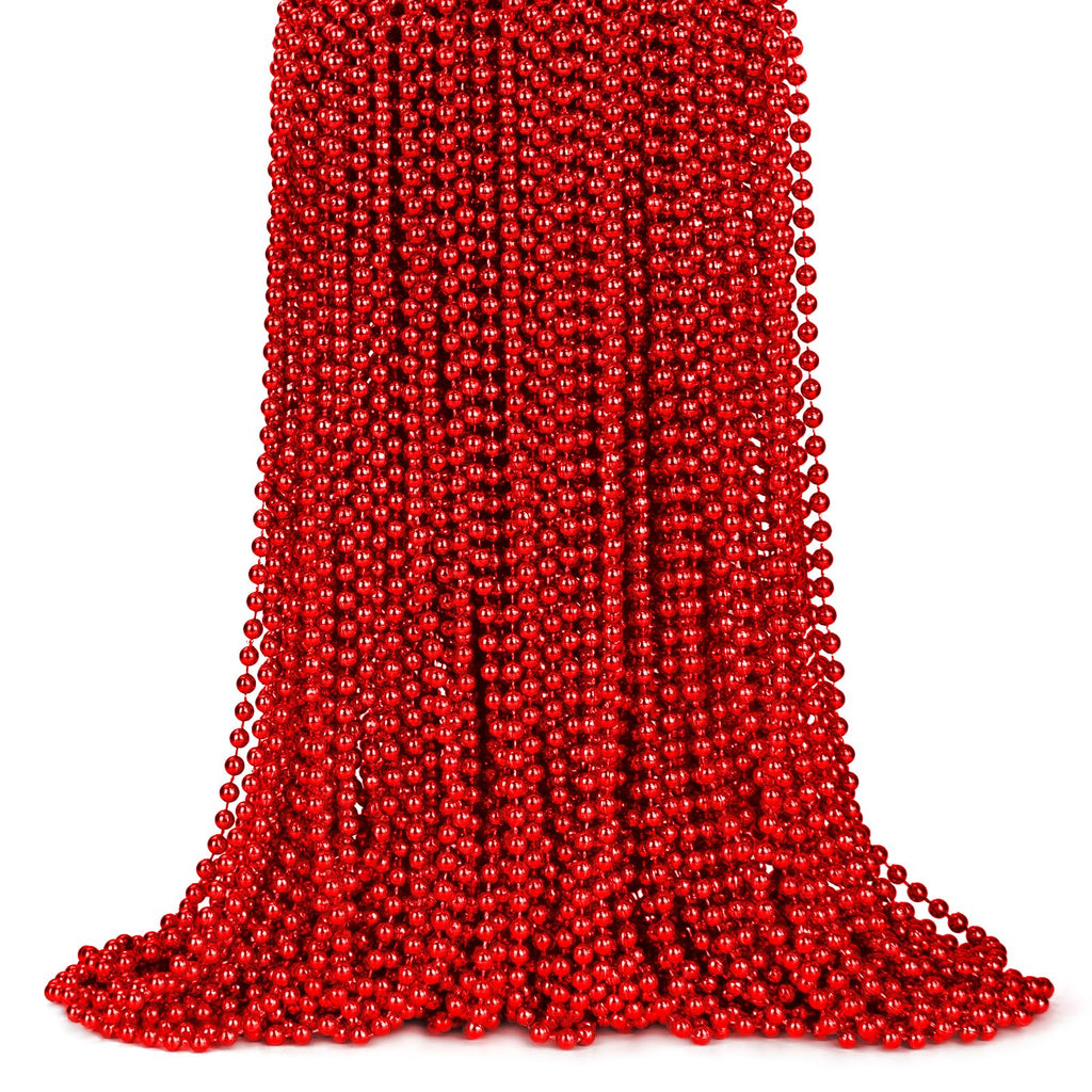 ZYFLSQ 100 Pcs 33-Inch 7mm Metallic Red Mardi Gras Beads Necklaces – Party Favors & Parade Accessories