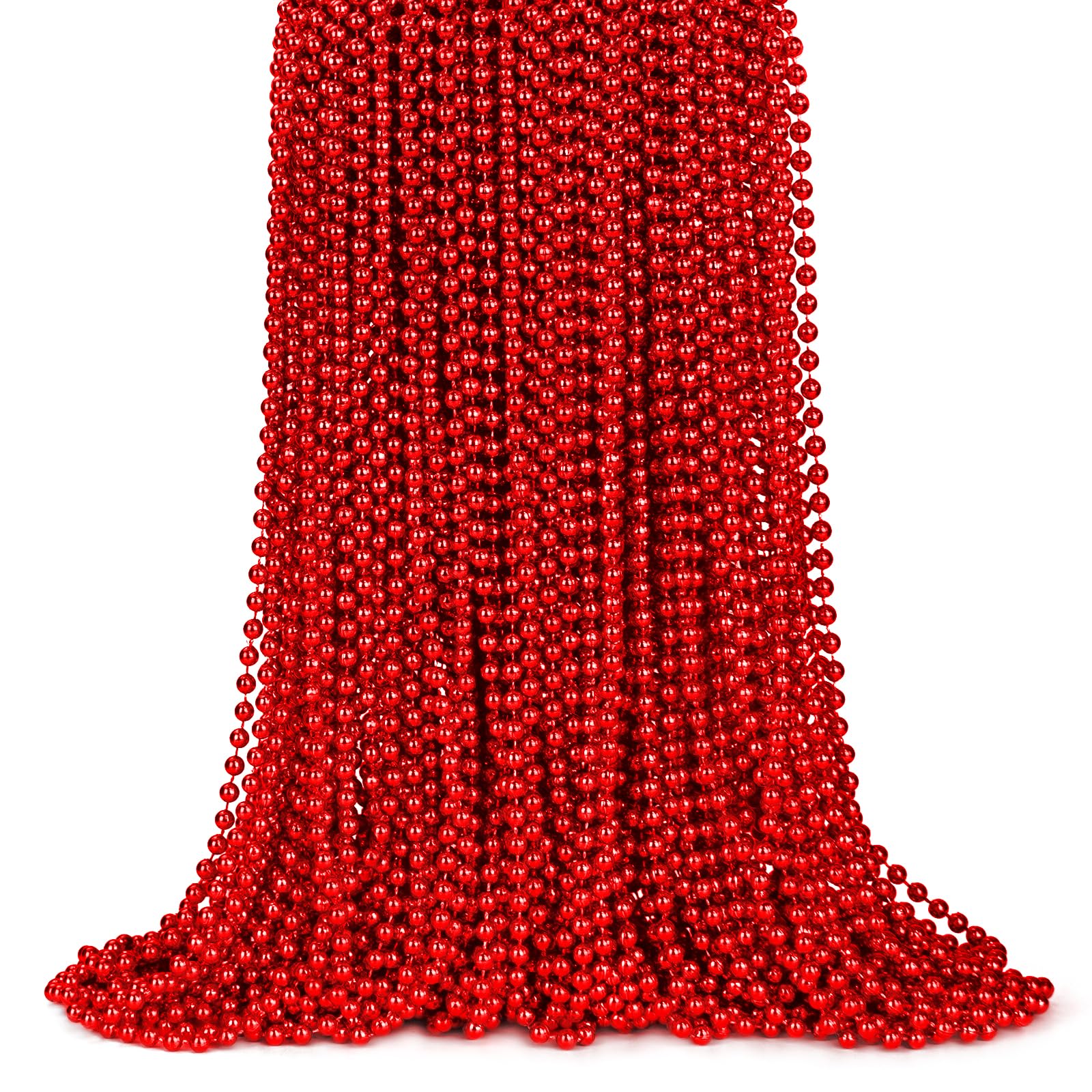 ZYFLSQ 100 Pcs 33-Inch 7mm Metallic Red Mardi Gras Beads Necklaces – Party Favors & Parade Accessories