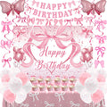Zyikoch Pink Bow Birthday Decorations – Coquette Party Kit with Banner, Balloons & Tablecloth