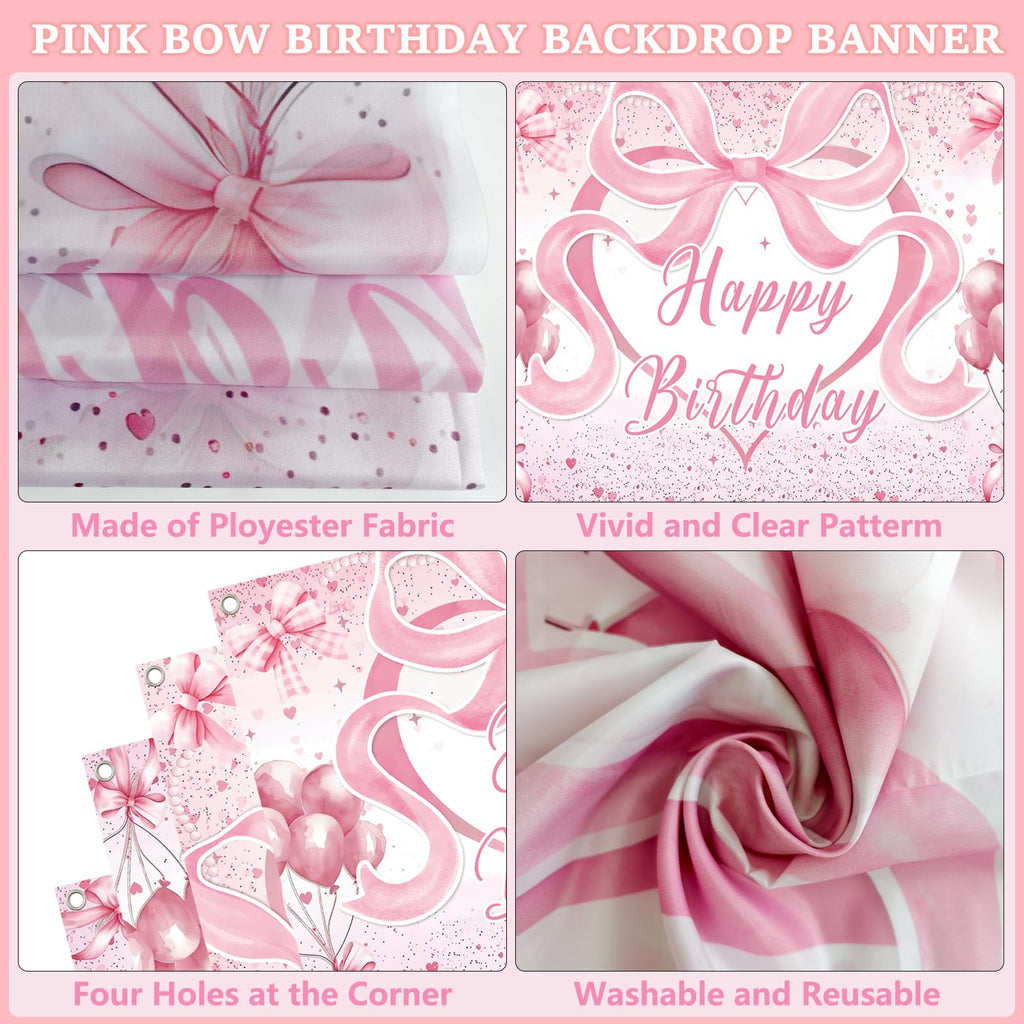 Zyikoch Pink Bow Birthday Decorations – Coquette Party Kit with Banner, Balloons & Tablecloth