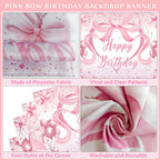 Zyikoch Pink Bow Birthday Decorations – Coquette Party Kit with Banner, Balloons & Tablecloth