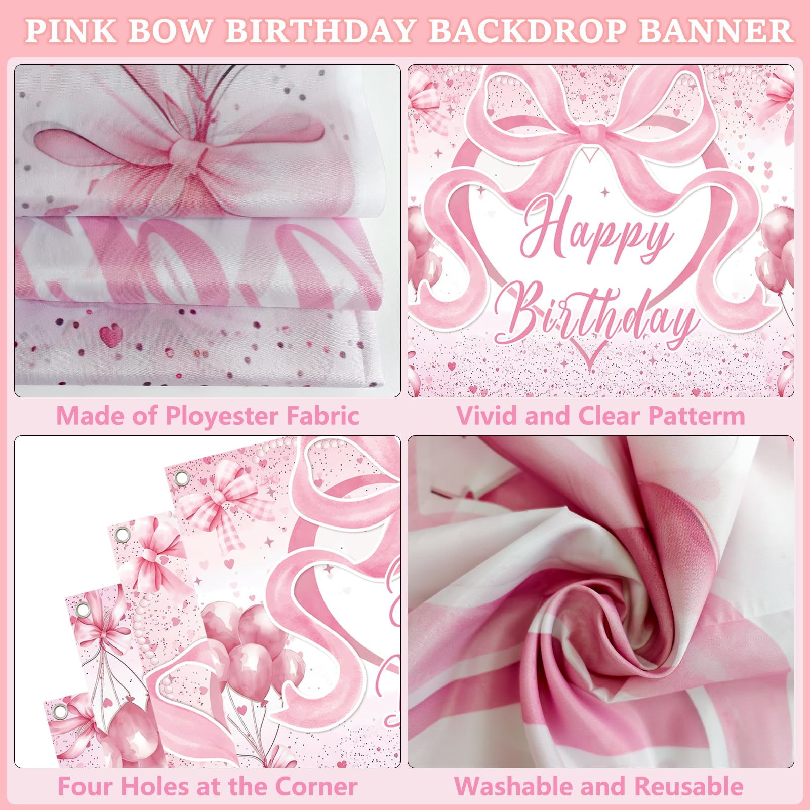 Zyikoch Pink Bow Birthday Decorations – Coquette Party Kit with Banner, Balloons & Tablecloth