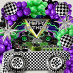 Zylarithon Monster Truck Birthday Decorations – Balloon Arch Kit, Backdrop & Centerpieces