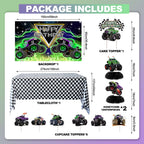 Zylarithon Monster Truck Birthday Decorations – Balloon Arch Kit, Backdrop & Centerpieces