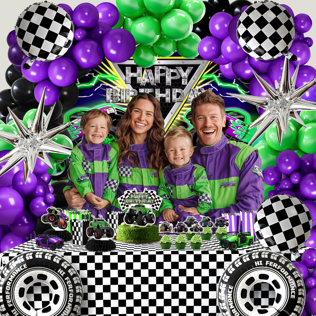 Zylarithon Monster Truck Birthday Decorations – Balloon Arch Kit, Backdrop & Centerpieces
