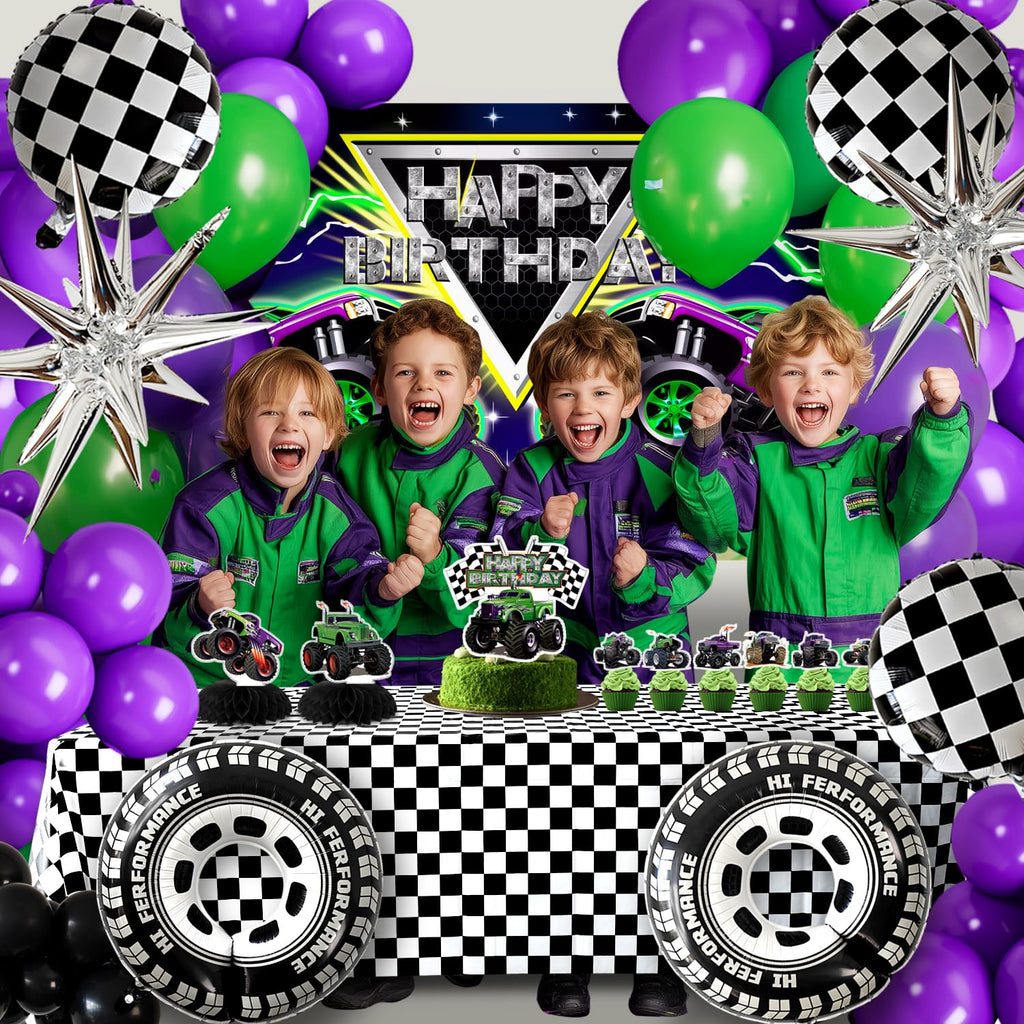 Zylarithon Monster Truck Birthday Decorations – Balloon Arch Kit, Backdrop & Centerpieces